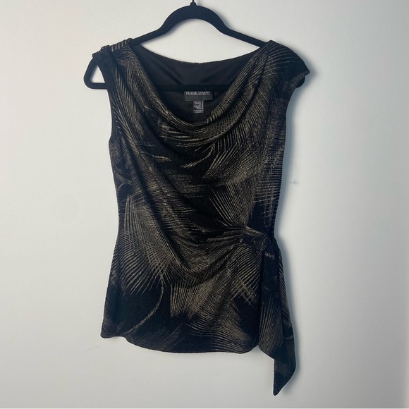 ⚪️ Frank Lyman / gold black design with faux twist tie cap sleeevs - Picture 9 of 10